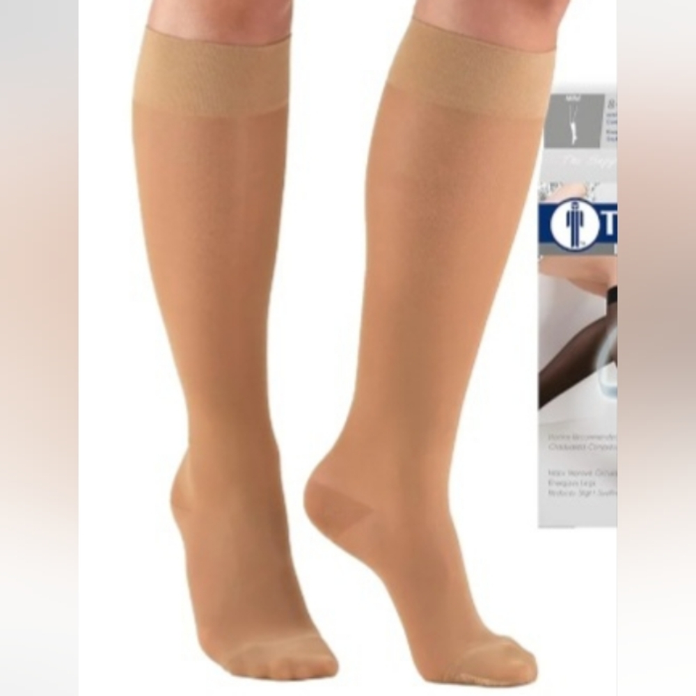 Women's compression knee high's, 20-30mmHg,beige,sz L truform/trusheer,New pair